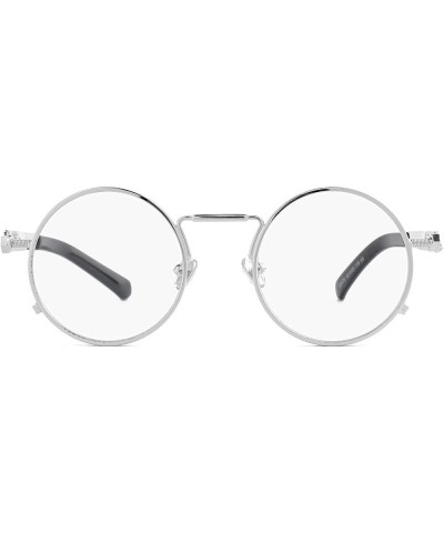 Round Steampunk Sunglasses Hippie Circle Glasses Gothic Metal Frame 100% UV Blocking Lens 08 Silver/Clear $10.79 Round