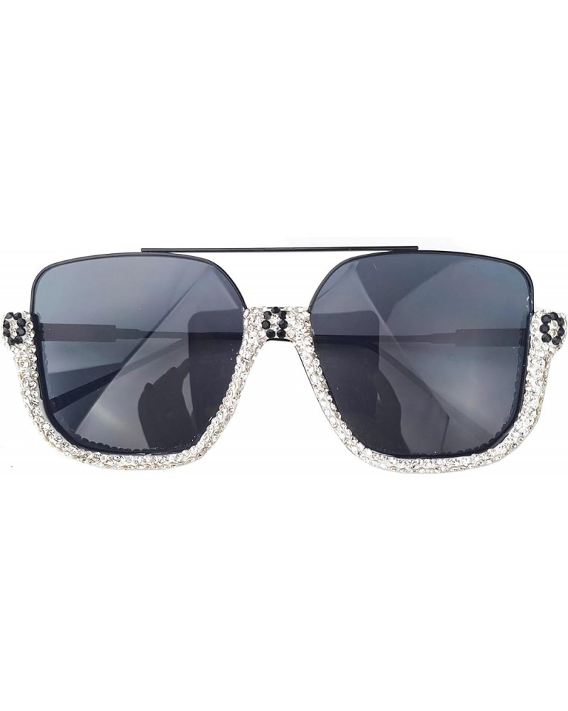 Double Bridge Diamond Oversized Rhinestone Pilot Sunglasses Women Men Fashion Sun Glasses Trendy One Piece Shades Black $10.1...