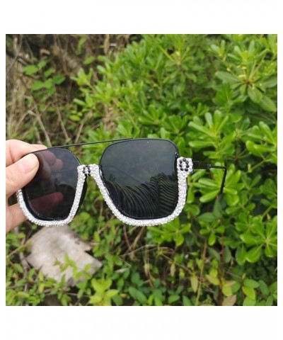 Double Bridge Diamond Oversized Rhinestone Pilot Sunglasses Women Men Fashion Sun Glasses Trendy One Piece Shades Black $10.1...