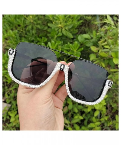 Double Bridge Diamond Oversized Rhinestone Pilot Sunglasses Women Men Fashion Sun Glasses Trendy One Piece Shades Black $10.1...