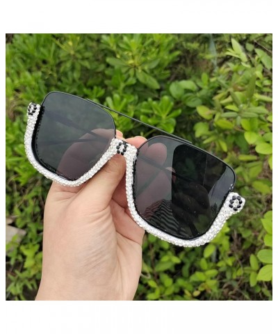 Double Bridge Diamond Oversized Rhinestone Pilot Sunglasses Women Men Fashion Sun Glasses Trendy One Piece Shades Black $10.1...