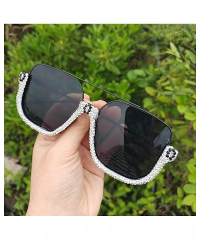 Double Bridge Diamond Oversized Rhinestone Pilot Sunglasses Women Men Fashion Sun Glasses Trendy One Piece Shades Black $10.1...