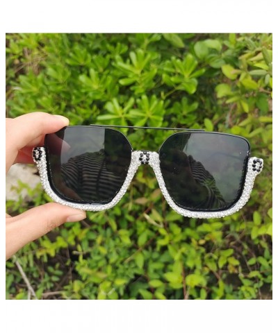 Double Bridge Diamond Oversized Rhinestone Pilot Sunglasses Women Men Fashion Sun Glasses Trendy One Piece Shades Black $10.1...