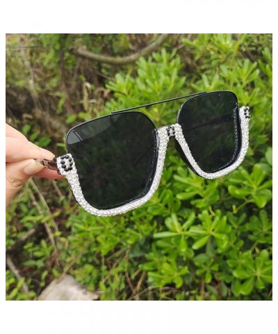 Double Bridge Diamond Oversized Rhinestone Pilot Sunglasses Women Men Fashion Sun Glasses Trendy One Piece Shades Black $10.1...