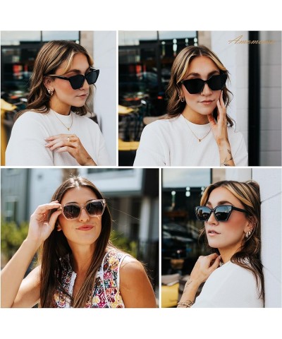 Trendy Square Sunglasses for Women,Womens Stylish Sun Glasses UV400 AM6632A Black Outside Crystal Inisde $11.12 Cat Eye