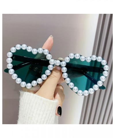 Cute Heart Shaped Sunglasses for Women Retro Vintage Bling Pearl Sunglasses Rave Party Sun Glasses Wedding Decor 2pc-green&ro...