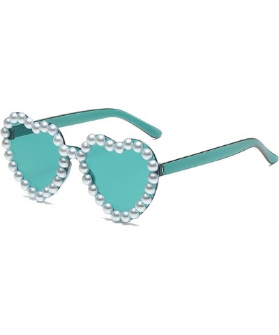 Cute Heart Shaped Sunglasses for Women Retro Vintage Bling Pearl Sunglasses Rave Party Sun Glasses Wedding Decor 2pc-green&ro...