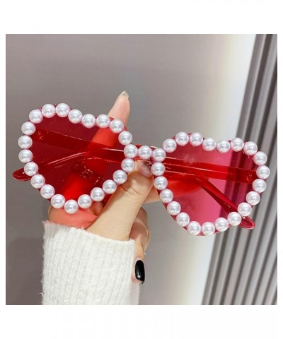 Cute Heart Shaped Sunglasses for Women Retro Vintage Bling Pearl Sunglasses Rave Party Sun Glasses Wedding Decor 2pc-green&ro...