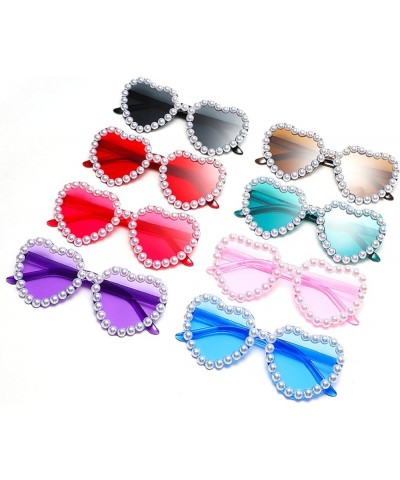 Cute Heart Shaped Sunglasses for Women Retro Vintage Bling Pearl Sunglasses Rave Party Sun Glasses Wedding Decor 2pc-green&ro...