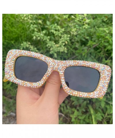 Rectangle Rhinestone Sunglasses for Women Trendy Retro bling Diamond Cat Eye Sunglasses UV400 Protection Square Frame 3pcs-br...