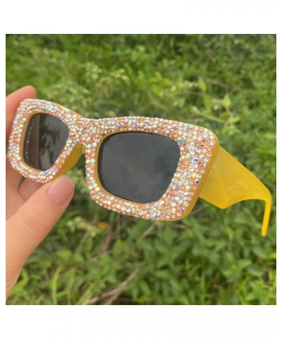 Rectangle Rhinestone Sunglasses for Women Trendy Retro bling Diamond Cat Eye Sunglasses UV400 Protection Square Frame 3pcs-br...