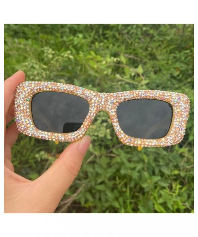 Rectangle Rhinestone Sunglasses for Women Trendy Retro bling Diamond Cat Eye Sunglasses UV400 Protection Square Frame 3pcs-br...