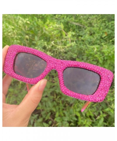 Rectangle Rhinestone Sunglasses for Women Trendy Retro bling Diamond Cat Eye Sunglasses UV400 Protection Square Frame 3pcs-br...