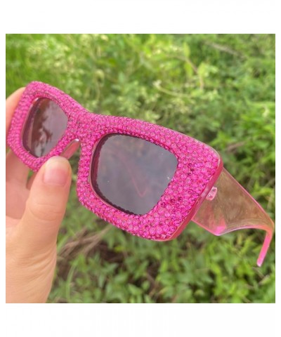 Rectangle Rhinestone Sunglasses for Women Trendy Retro bling Diamond Cat Eye Sunglasses UV400 Protection Square Frame 3pcs-br...