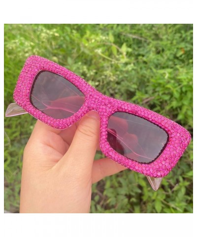 Rectangle Rhinestone Sunglasses for Women Trendy Retro bling Diamond Cat Eye Sunglasses UV400 Protection Square Frame 3pcs-br...