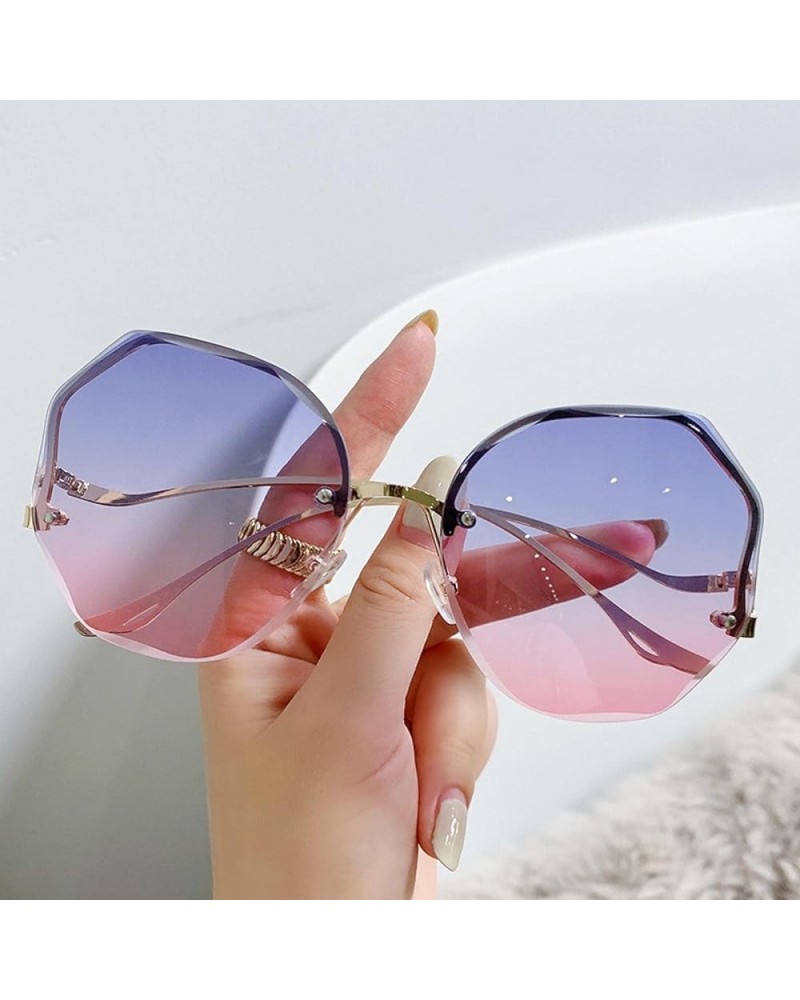 Borderless Trimmed Fashion Sunglasses Women's UV Protection Sunglasses Ash Powder Top Blue and Bottom Powder $10.07 Designer