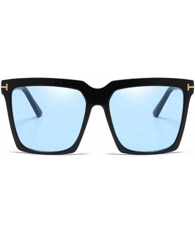 Oversized Square Sunglasses Vintage Fashion Big Frame Shades for Women Men UV400 Protection Black Frame/Blue Lens $10.43 Square