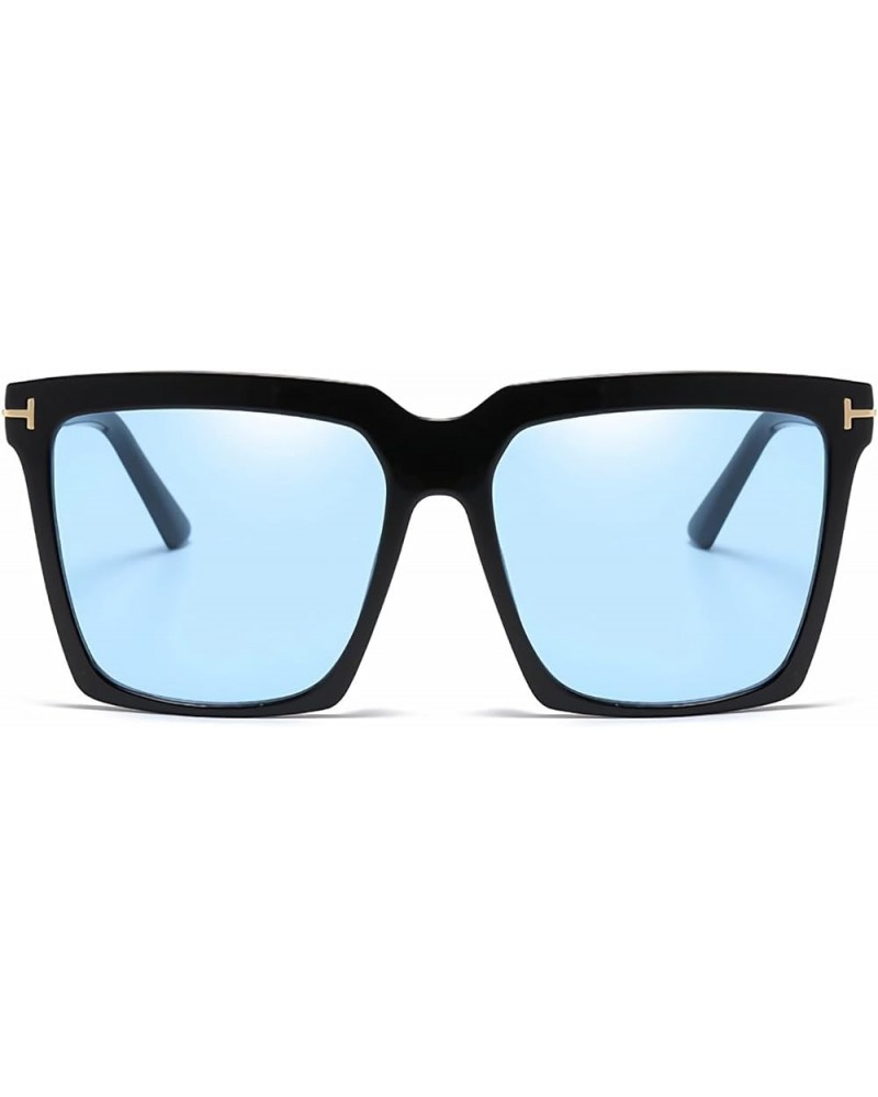 Oversized Square Sunglasses Vintage Fashion Big Frame Shades for Women Men UV400 Protection Black Frame/Blue Lens $10.43 Square