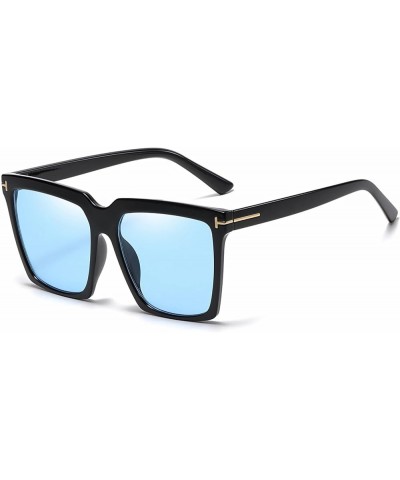 Oversized Square Sunglasses Vintage Fashion Big Frame Shades for Women Men UV400 Protection Black Frame/Blue Lens $10.43 Square