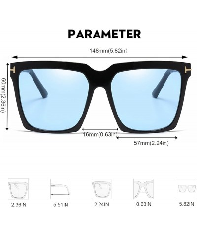 Oversized Square Sunglasses Vintage Fashion Big Frame Shades for Women Men UV400 Protection Black Frame/Blue Lens $10.43 Square