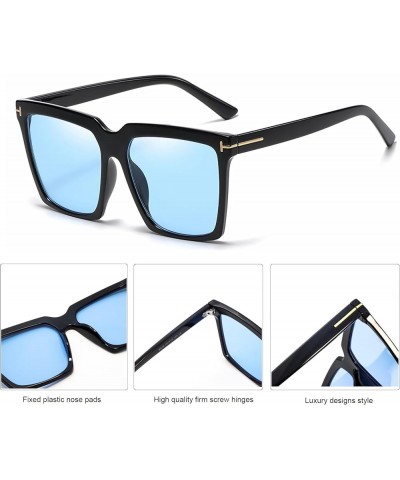 Oversized Square Sunglasses Vintage Fashion Big Frame Shades for Women Men UV400 Protection Black Frame/Blue Lens $10.43 Square