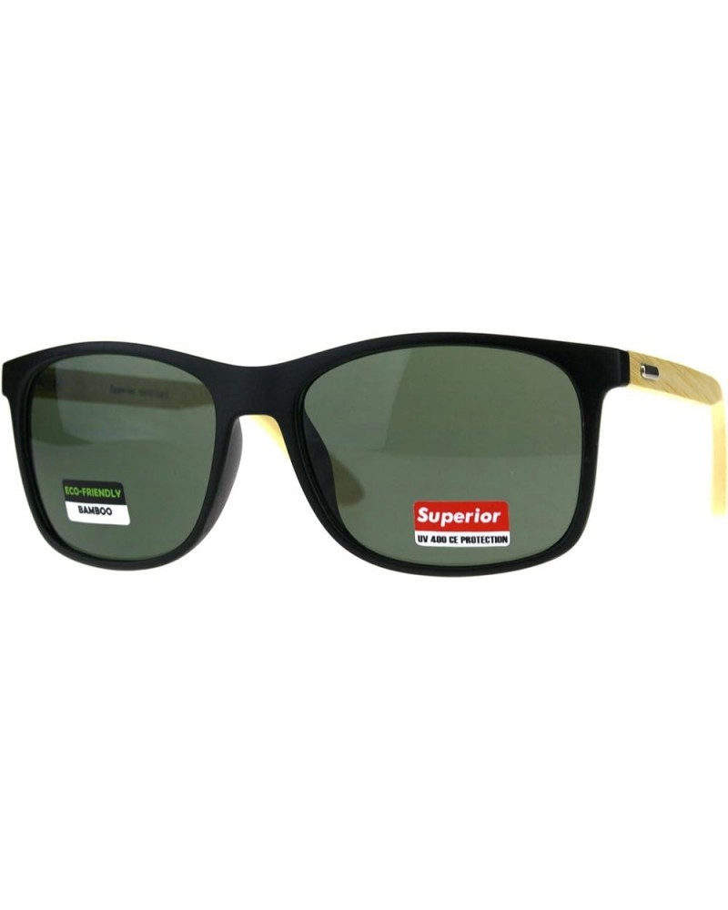 Real Bamboo Wood Temple Sunglasses Classic Square Unisex Frame Matte Black (Green) $10.23 Square