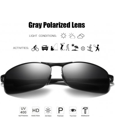 Rectangular Polarized Sunglasses Al-Mg Alloy Temple Spring Hinge UV400 Black Grey $10.12 Aviator