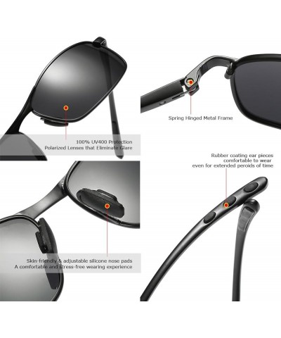 Rectangular Polarized Sunglasses Al-Mg Alloy Temple Spring Hinge UV400 Black Grey $10.12 Aviator