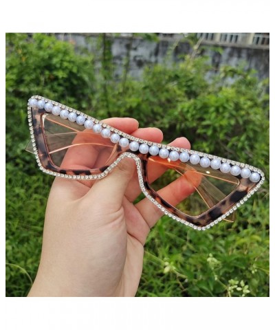 Diamonds bling Sunglasses for Women Shiny Crystal Rhinestone Pearl Sunglasses Female Fashion Cute Party Eyewear 2pcs-black&le...