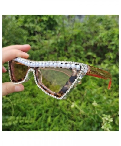 Diamonds bling Sunglasses for Women Shiny Crystal Rhinestone Pearl Sunglasses Female Fashion Cute Party Eyewear 2pcs-black&le...