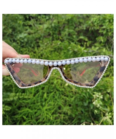 Diamonds bling Sunglasses for Women Shiny Crystal Rhinestone Pearl Sunglasses Female Fashion Cute Party Eyewear 2pcs-black&le...