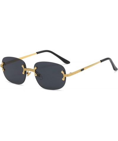 Retro Metal Frameless Hip Hop Men's and Women's Sunglasses Sunglasses (Color : D, Size : Medium) Medium Khaki $19.76 Designer