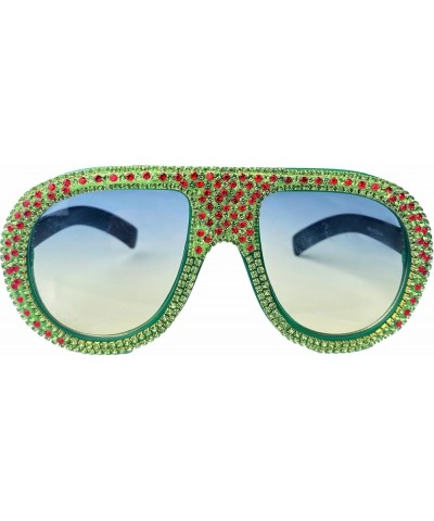 Women's Red Green Diamond Trendy Pilot Sunglasses - Retro Vintage Luxury Shiny Rhinestone Sunglasses Shades UV400 Protection ...