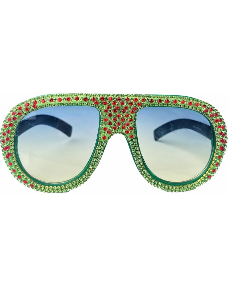 Women's Red Green Diamond Trendy Pilot Sunglasses - Retro Vintage Luxury Shiny Rhinestone Sunglasses Shades UV400 Protection ...