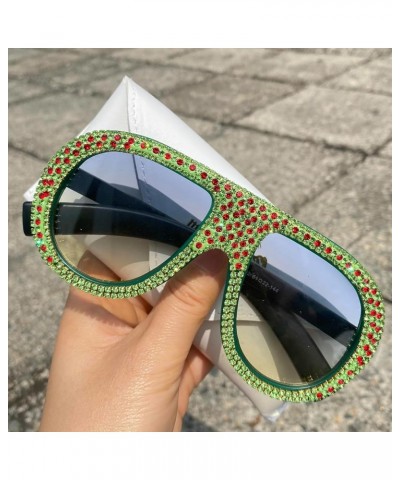 Women's Red Green Diamond Trendy Pilot Sunglasses - Retro Vintage Luxury Shiny Rhinestone Sunglasses Shades UV400 Protection ...