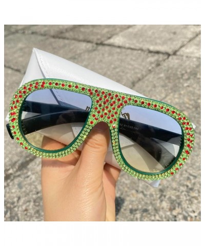 Women's Red Green Diamond Trendy Pilot Sunglasses - Retro Vintage Luxury Shiny Rhinestone Sunglasses Shades UV400 Protection ...