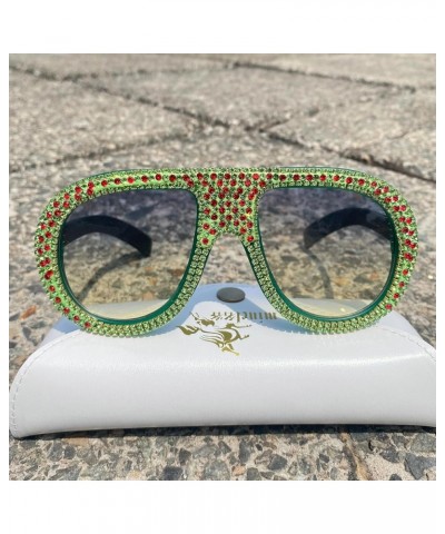 Women's Red Green Diamond Trendy Pilot Sunglasses - Retro Vintage Luxury Shiny Rhinestone Sunglasses Shades UV400 Protection ...