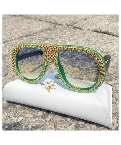 Women's Red Green Diamond Trendy Pilot Sunglasses - Retro Vintage Luxury Shiny Rhinestone Sunglasses Shades UV400 Protection ...