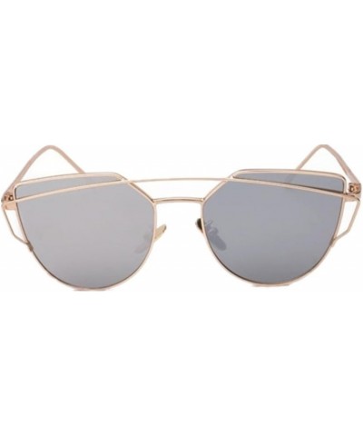 Women Cat Eye Mirror UV400 Sunglasses Twin-Beams Sun Glasses Eyewear (Gold Grey, 5.2) $10.25 Cat Eye