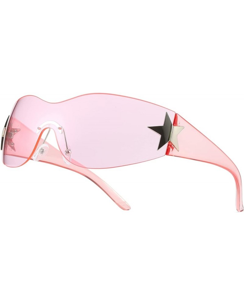 Y2k Star Sunglasses Women Wrap Around Glasses Trendy Rimless Shield Oversized Fashion Frameless A7-pink $8.11 Oval