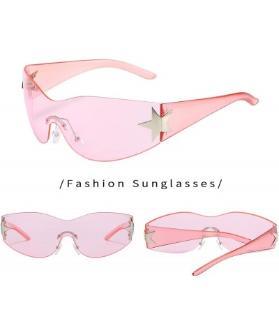 Y2k Star Sunglasses Women Wrap Around Glasses Trendy Rimless Shield Oversized Fashion Frameless A7-pink $8.11 Oval