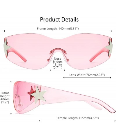 Y2k Star Sunglasses Women Wrap Around Glasses Trendy Rimless Shield Oversized Fashion Frameless A7-pink $8.11 Oval