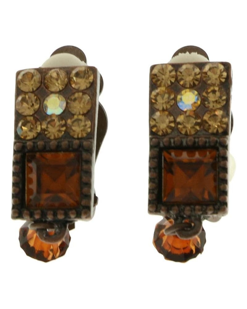 Faceted Crystal Clip-On-Earrings Bronze-Tone/Orange $11.31 Designer