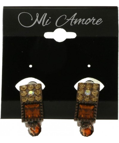 Faceted Crystal Clip-On-Earrings Bronze-Tone/Orange $11.31 Designer