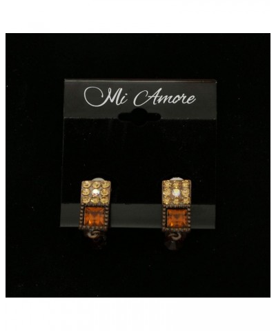 Faceted Crystal Clip-On-Earrings Bronze-Tone/Orange $11.31 Designer