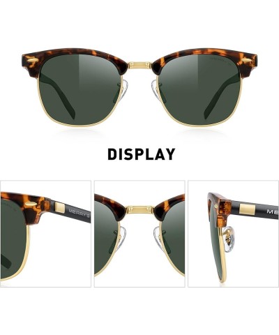 Unisex Polarized Aluminum Sunglasses for Men Women Semi Rimless Retro Brand Driving Sun Glasses Leopard Frame/Gold Bridge/G15...