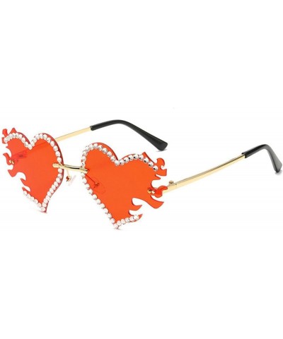 Novelty Love Heart Flame Shape Women Sunglasses Rhinestones Diamond Personalized Rimless Irregular Unique Glasses Red $10.41 ...