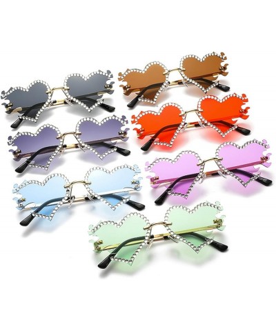 Novelty Love Heart Flame Shape Women Sunglasses Rhinestones Diamond Personalized Rimless Irregular Unique Glasses Red $10.41 ...