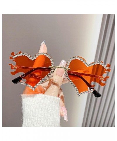 Novelty Love Heart Flame Shape Women Sunglasses Rhinestones Diamond Personalized Rimless Irregular Unique Glasses Red $10.41 ...