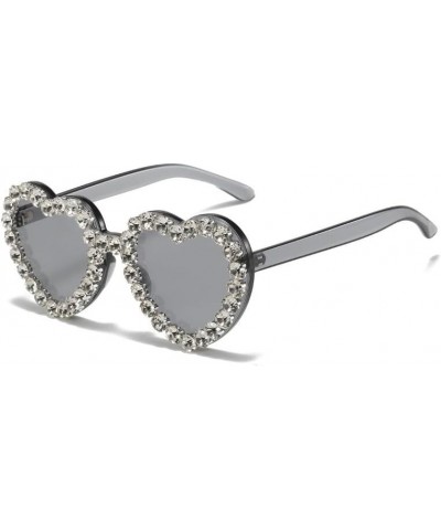 Women Heart Shaped Sunglasses With Rhinestone Candy Color Transparent Heart Glasses For Traveling Party Grey White $8.99 Heart